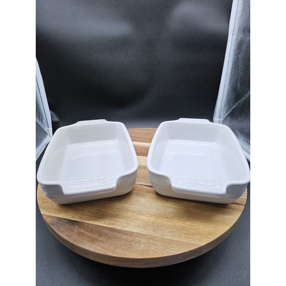 LE CREUSET Stoneware‎ Set of 2 White Rectangular Bakers Baking Dishes 17-21